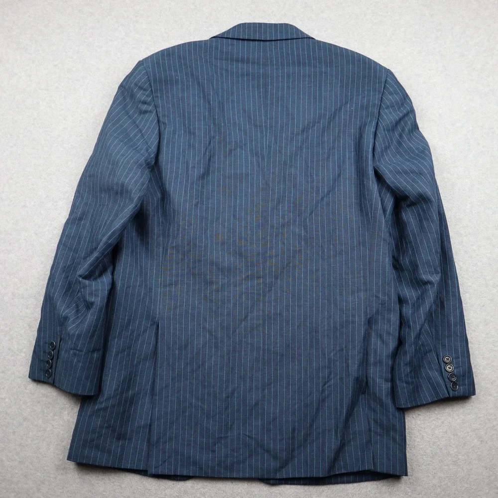 Perry Ellis Blazer Mens 42 Regular Linen Blue Pinstripe Two-Button Jacket Coat